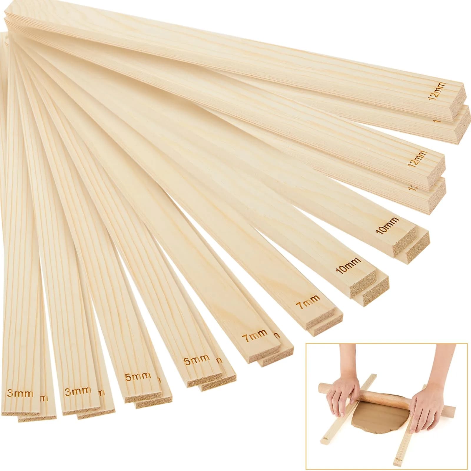 Sasylvia 20 Pcs Wood Clay Rolling Pin Guides, 3mm-12mm Thickness | Essential for Even Clay Slabs