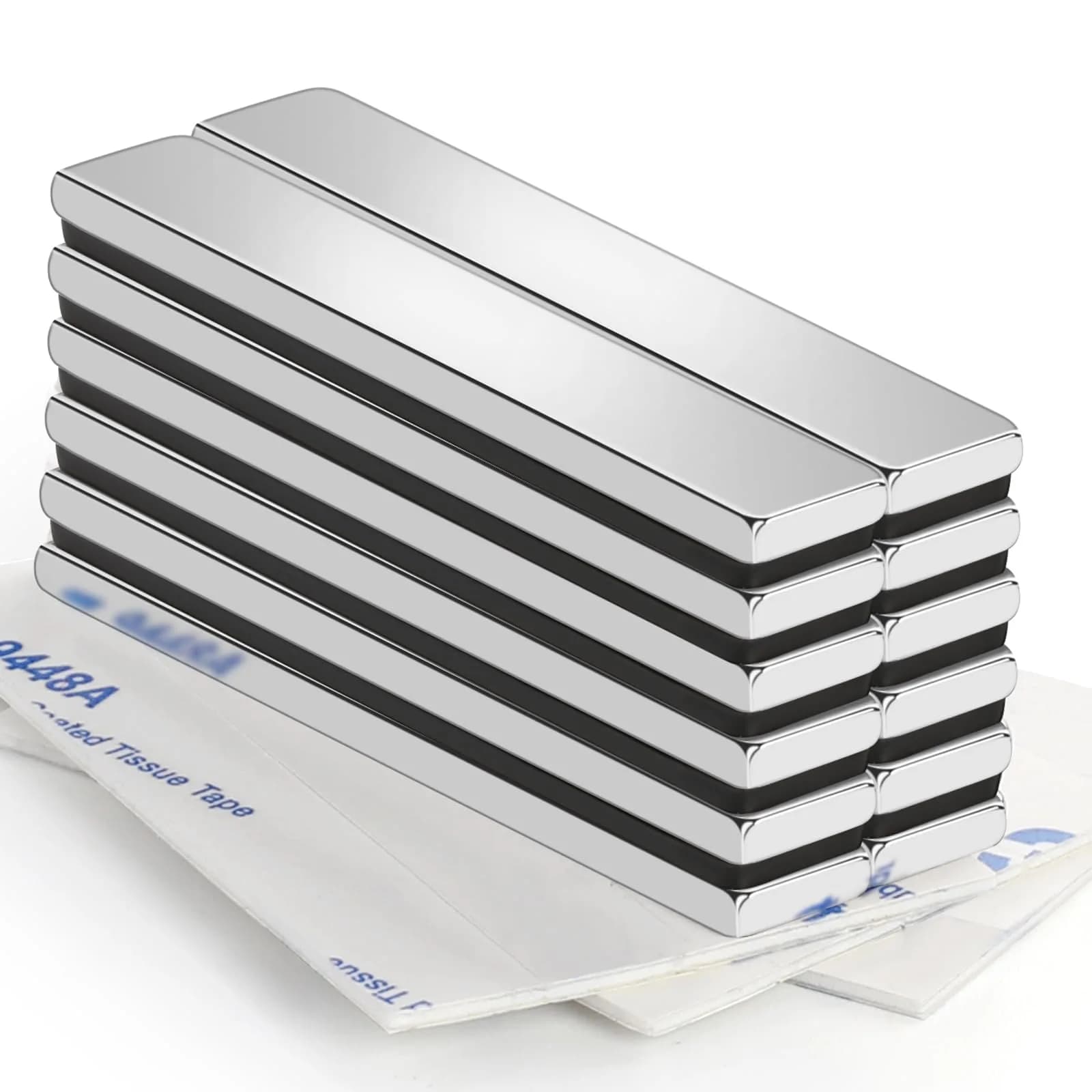TRYMAG Strong Neodymium Bar Magnets 12 Pack 60x10x3mm | Powerful Rare Earth Magnets with Adhesive