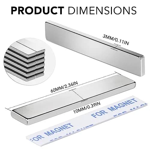 TRYMAG Strong Neodymium Bar Magnets 12 Pack 60x10x3mm | Powerful Rare Earth Magnets with Adhesive thumbnail 3