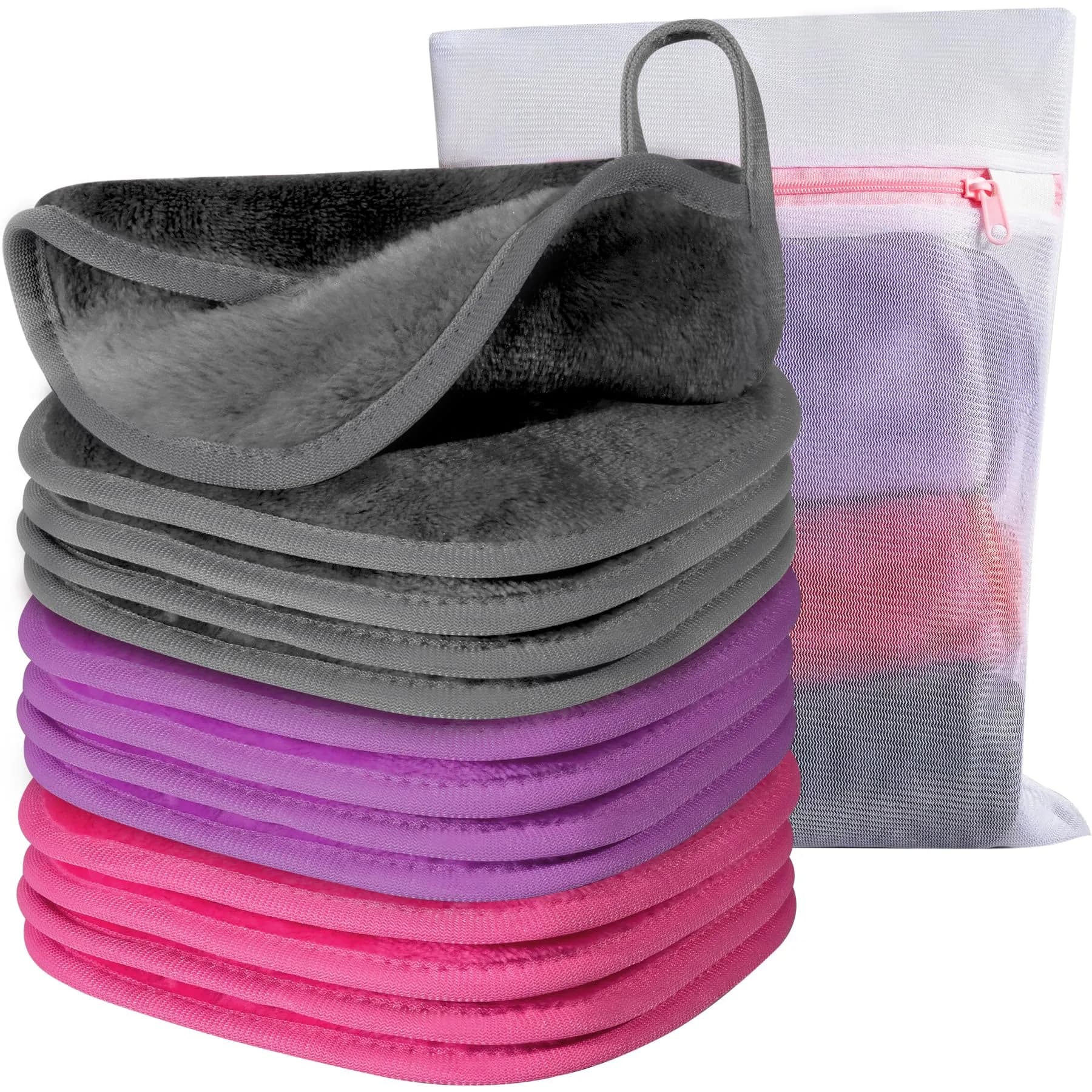 Natwag Reusable Makeup Remover Cloths 15cm x 15cm (6" x 6") | Pack of 12 Microfiber Face Washcloths with Mesh Bag — MixColor-1