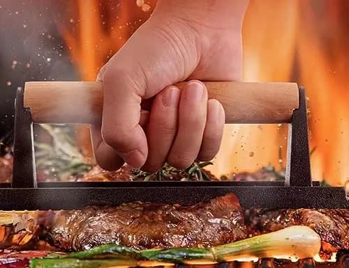 JNXHON Heavy Duty Cast Iron Smash Burger Press 6.4" | Flat Round Barbecue Meat Flat Press with Wooden Handle for Griddle & Sandwiches thumbnail 3