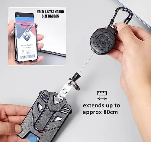 COOKOOKY Heavy Duty Retractable Badge Holder with Carabiner & Lanyard, 2-Pack Black | Strong Stainless Steel Cord thumbnail 4