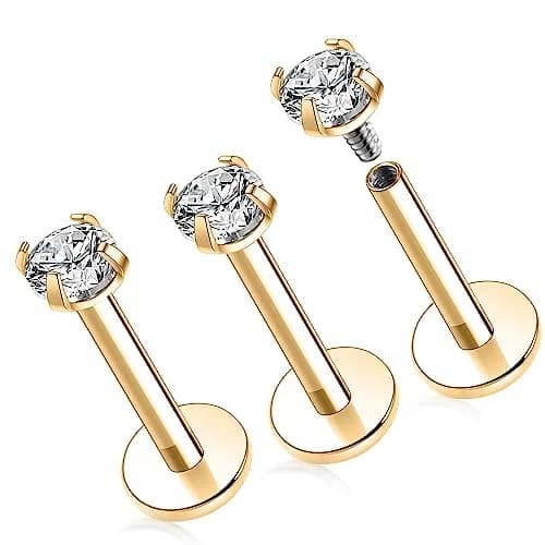 GAGABODY Labret Studs 16g G23 Titanium Lip Piercing Jewelry CZ Internally Threaded Earrings Gold Tragus Earrings 6mm Helix Stud Cartilage Piercing thumbnail 1