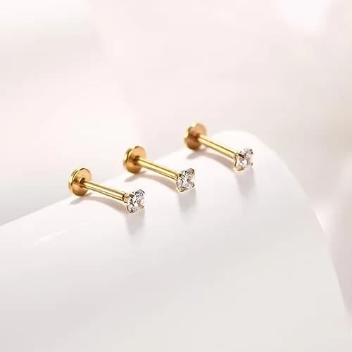 GAGABODY Labret Studs 16g G23 Titanium Lip Piercing Jewelry CZ Internally Threaded Earrings Gold Tragus Earrings 6mm Helix Stud Cartilage Piercing thumbnail 2