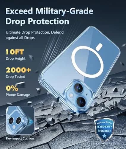 FNTCASE Clear Magnetic Case for iPhone 13/14 (6.1 Inch) | Military Grade Drop Protection with Screen Protector thumbnail 3