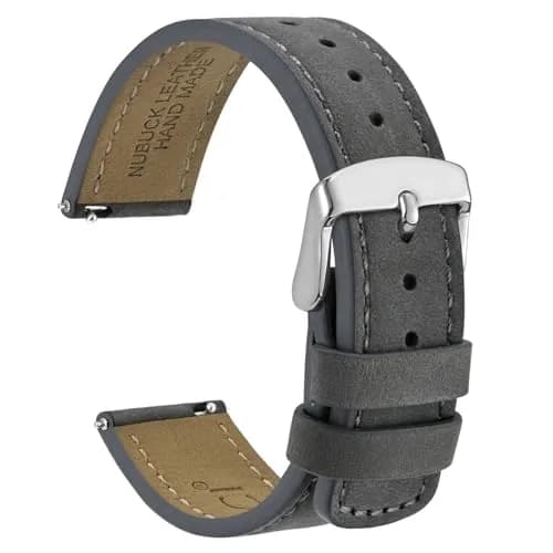 WOCCI 20mm Retro Nubuck Leather Watch Band with Silver Buckle | Quick Release Replacement Strap thumbnail 1