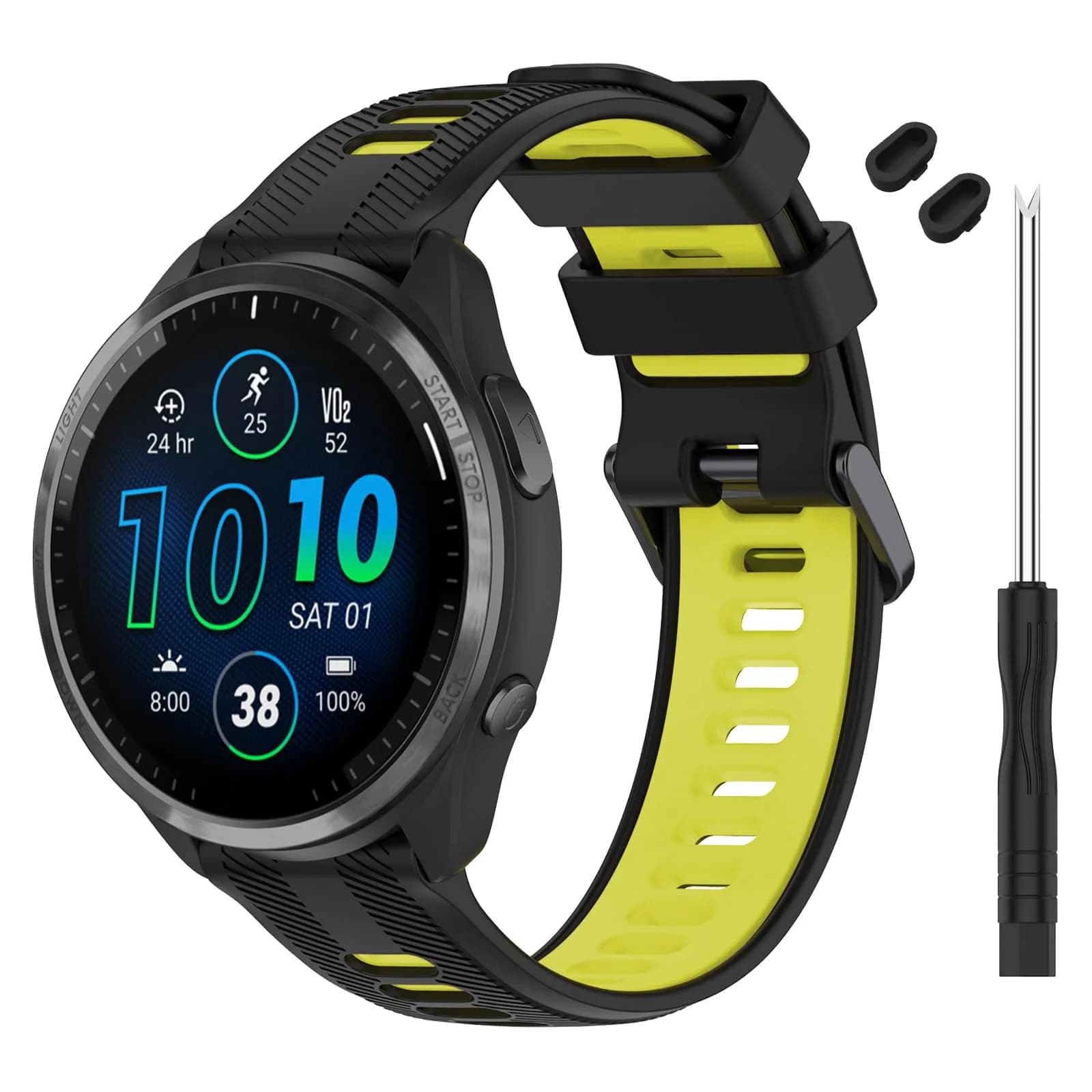 TopPerfekt Silicone Watch Band Compatible with Garmin Forerunner 965/955/935/Fenix 7/6/5 Series 22mm | Breathable & Lightweight — Black - Yellow