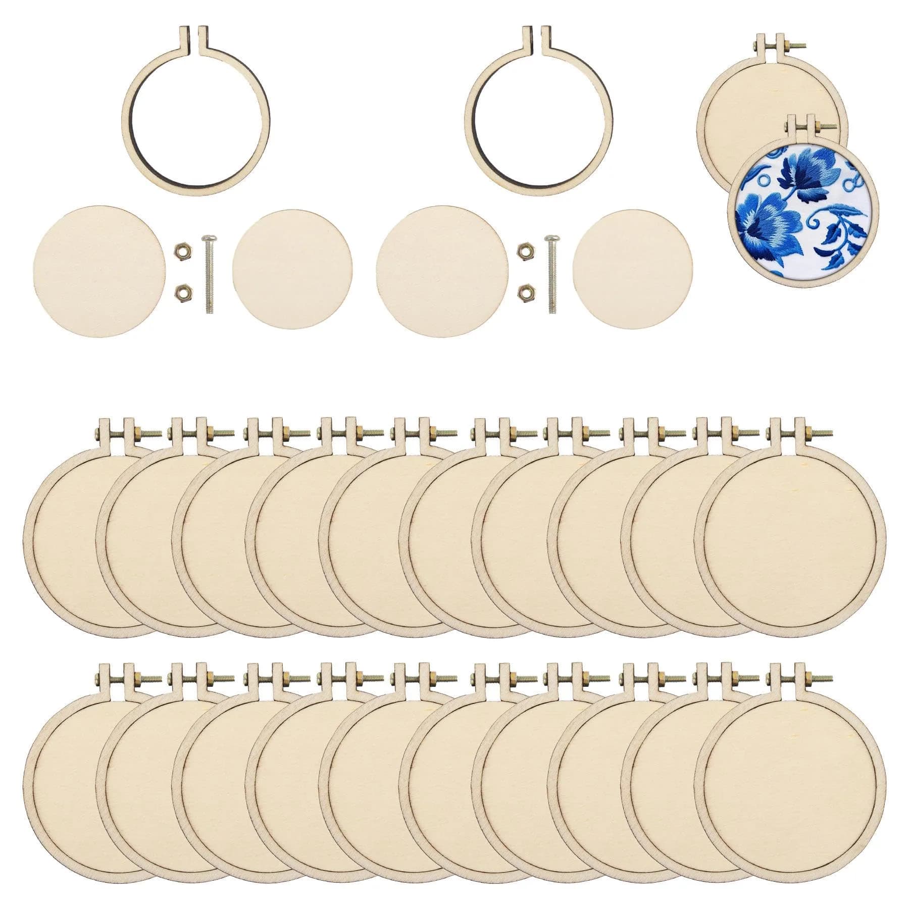 Framendino Mini Embroidery Hoop 2.2x2 Inch (20 Pack) | Natural Wood Craft Hoops for DIY Hanging Ornaments