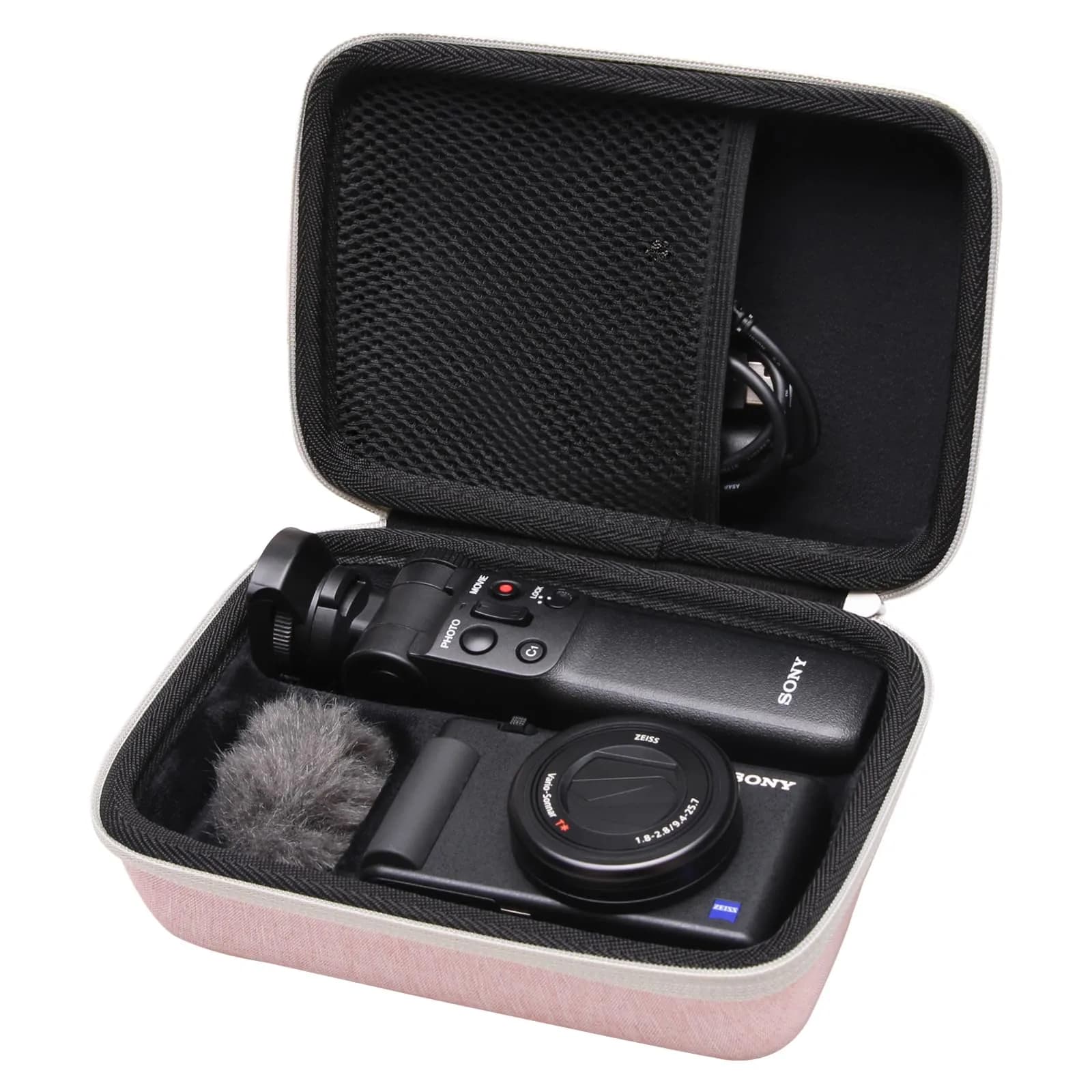 L LTGEM Camera Case for Sony ZV-1F/ZV-1/ZV-1 II | Shockproof & Water-Resistant Travel Bag (7.7"L x 5.5"W x 2.7"H) — Pink / Strapless