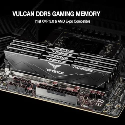 TEAMGROUP T-Force Vulcan DDR5 32GB (2x16GB) 6400MHz CL32 Desktop Memory Module Ram | High-Speed PC5-51200 for Intel 600/700 Series Chipsets thumbnail 2