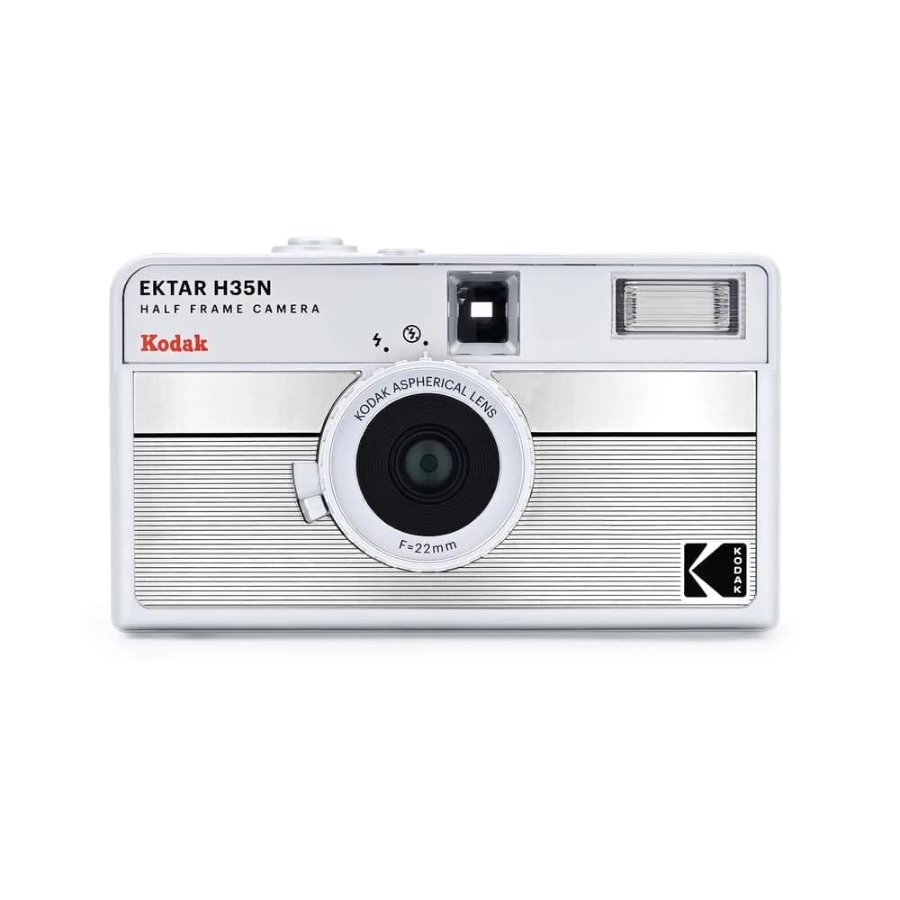 KODAK EKTAR H35N Half Frame Film Camera, 35mm, Reusable, Focus-Free, Bulb Function, Built-in Star Filter, Coated Improved Lens, Glazed Blue (110g) — Striped Silver / Single