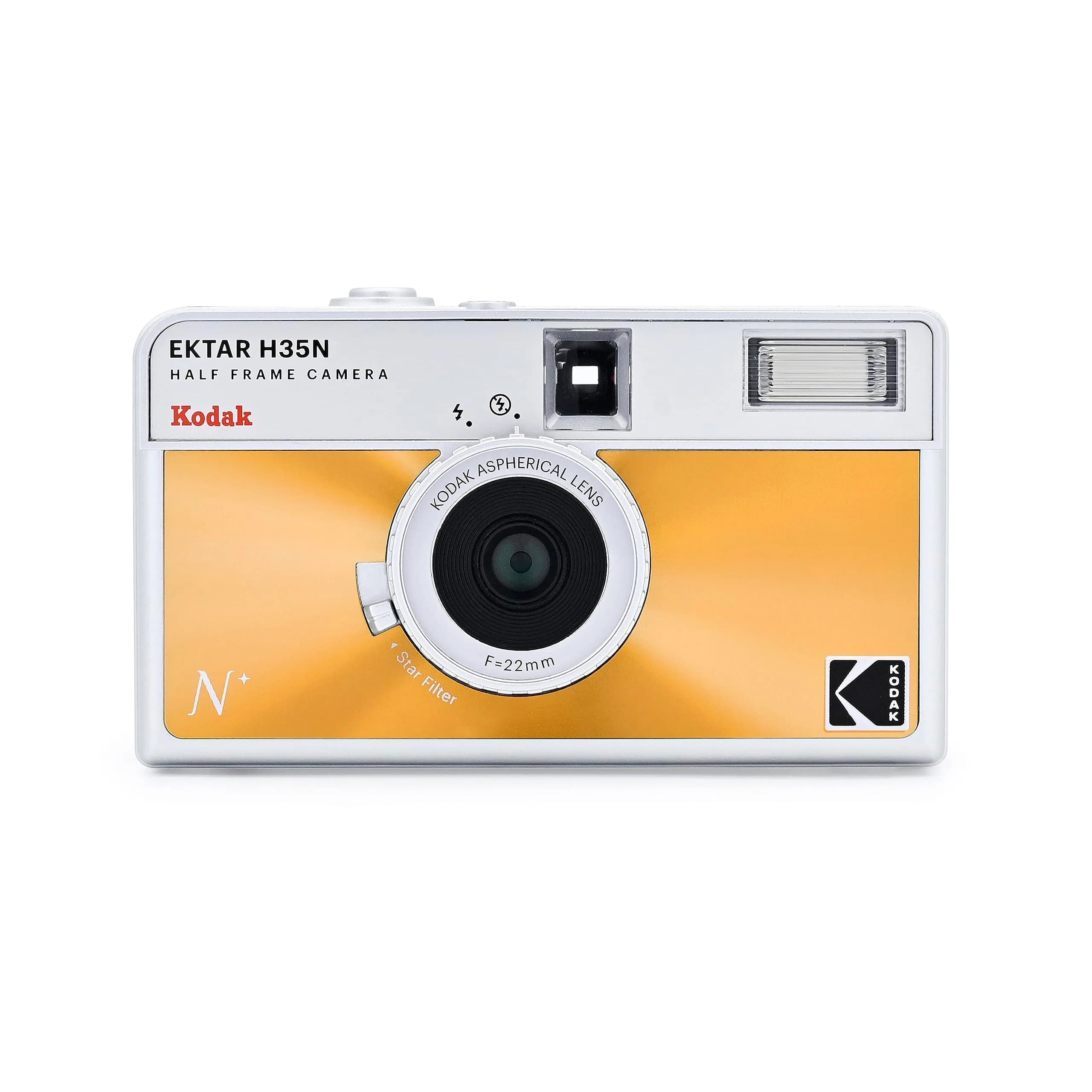 KODAK EKTAR H35N Half Frame Film Camera, 35mm, Reusable, Focus-Free, Bulb Function, Built-in Star Filter, Coated Improved Lens, Glazed Blue (110g) — Glazed Orange