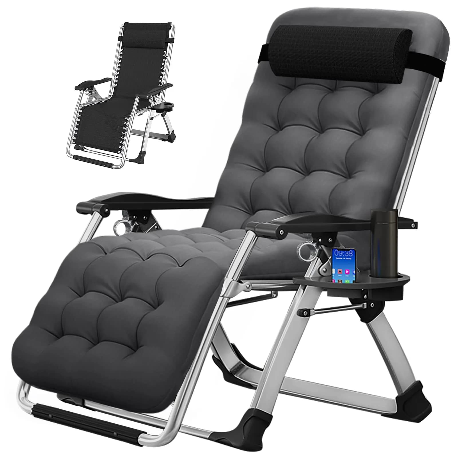MOPHOTO Zero Gravity Chair, Outdoor Padded Lounge Chair with Side Table, Supports up to 200kg (440lbs) | Ergonomic & Durable — Charcoal Gray / Zero Gravity Chair