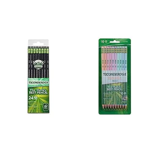 Ticonderoga Wood-Cased Pencils (24 Count) & Pastel Pencils (10 Count) | Smooth Graphite & Latex-Free Erasers thumbnail 1