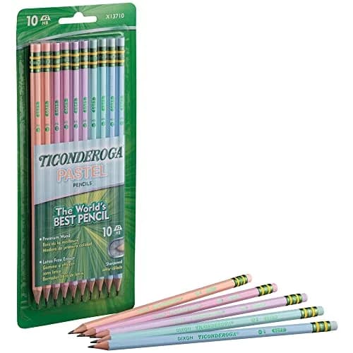 Ticonderoga Wood-Cased Pencils (24 Count) & Pastel Pencils (10 Count) | Smooth Graphite & Latex-Free Erasers thumbnail 3