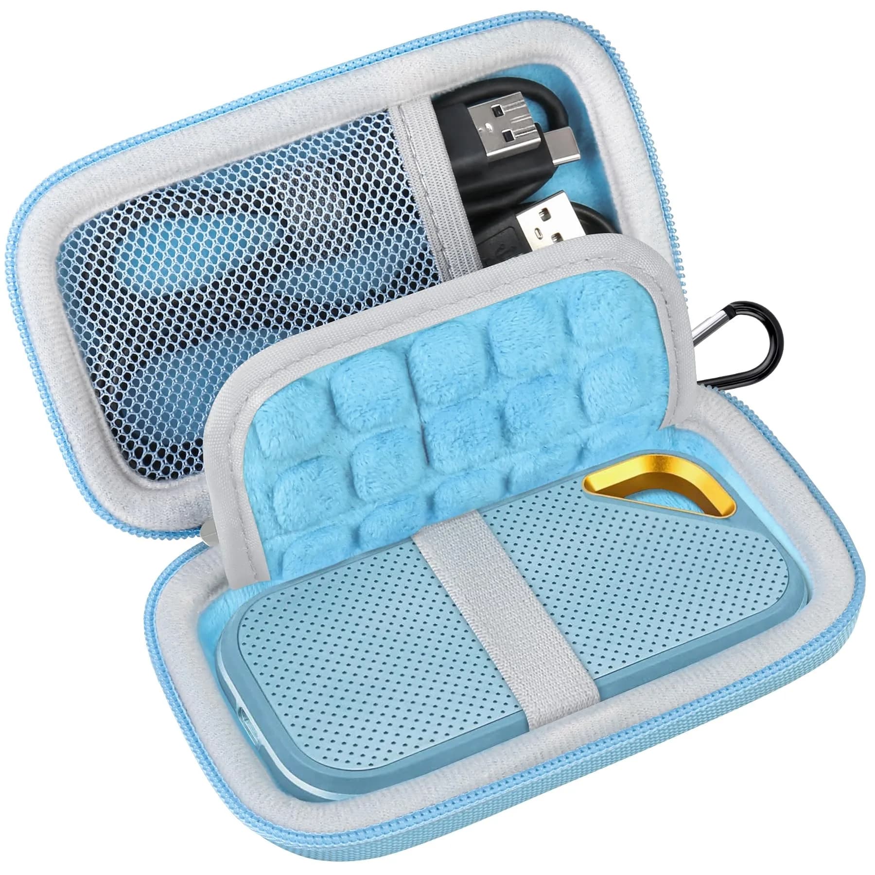 Lacdo Hard Carrying Case for SanDisk Extreme SSD 500GB | Shockproof Water-Resistant Travel Bag, Orange — Sky Blue