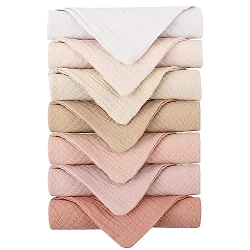 Konssy 7 Pack Muslin Baby Washcloths 28cm x 28cm (11"x11") | Soft Cotton Baby Bath Towels for Newborns thumbnail 1