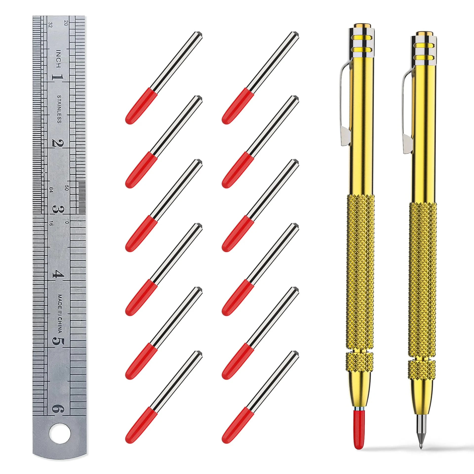 Glieskir 2-Pack Tungsten Carbide Scriber Set with Magnet, Ruler and 12 Tips | Precision Marking Tools for Craftsmen