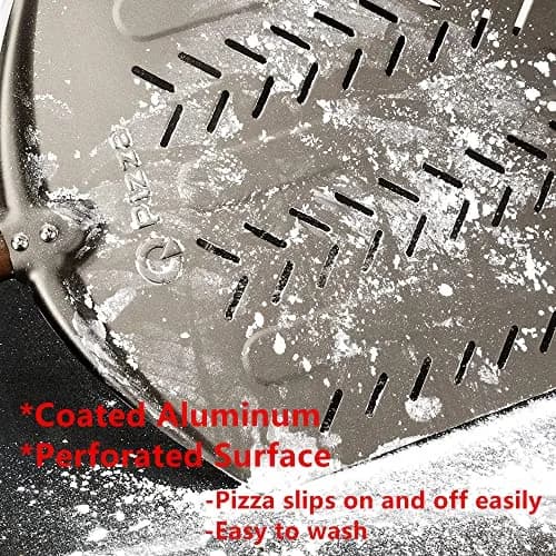 Q Pizza Perforated Pizza Peel 14" x 42" with Detachable Wood Handle & Rolling Pin Function | Lightweight Aluminum, Non-Stick, Oven-Safe thumbnail 8