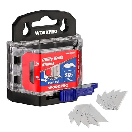WORKPRO Utility Knife Blades 50 Pack with Dispenser | SK5 Steel Replacement Blades for DIY & Professional Use thumbnail 1