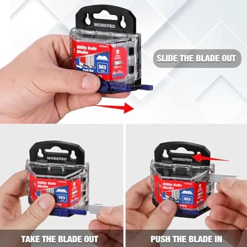 WORKPRO Utility Knife Blades 50 Pack with Dispenser | SK5 Steel Replacement Blades for DIY & Professional Use thumbnail 4