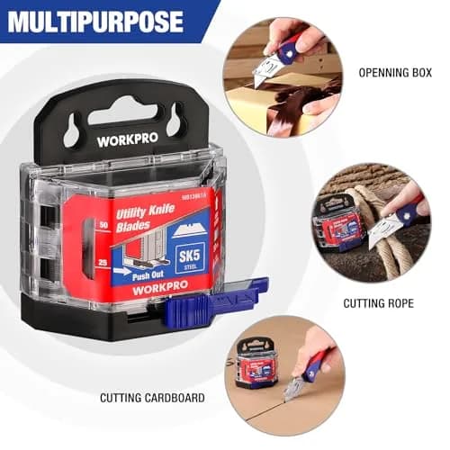 WORKPRO Utility Knife Blades 50 Pack with Dispenser | SK5 Steel Replacement Blades for DIY & Professional Use thumbnail 5
