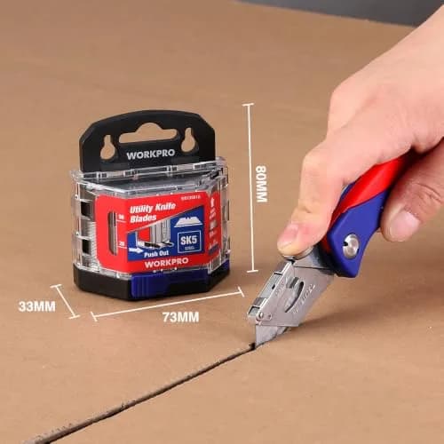 WORKPRO Utility Knife Blades 50 Pack with Dispenser | SK5 Steel Replacement Blades for DIY & Professional Use thumbnail 6