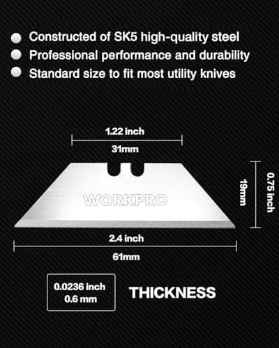 WORKPRO Utility Knife Blades 50 Pack with Dispenser | SK5 Steel Replacement Blades for DIY & Professional Use thumbnail 2