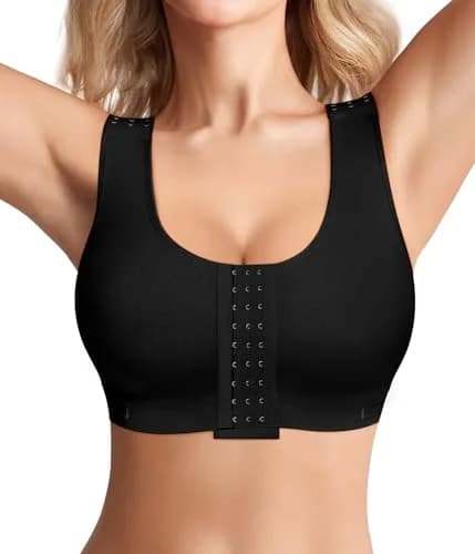 BRABIC Women Front Closure Post Surgery Compression Bra for Mastectomy, Small Black | High Support Recovery Support thumbnail 1