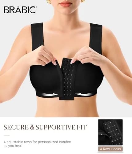 BRABIC Women Front Closure Post Surgery Compression Bra for Mastectomy, Small Black | High Support Recovery Support thumbnail 4