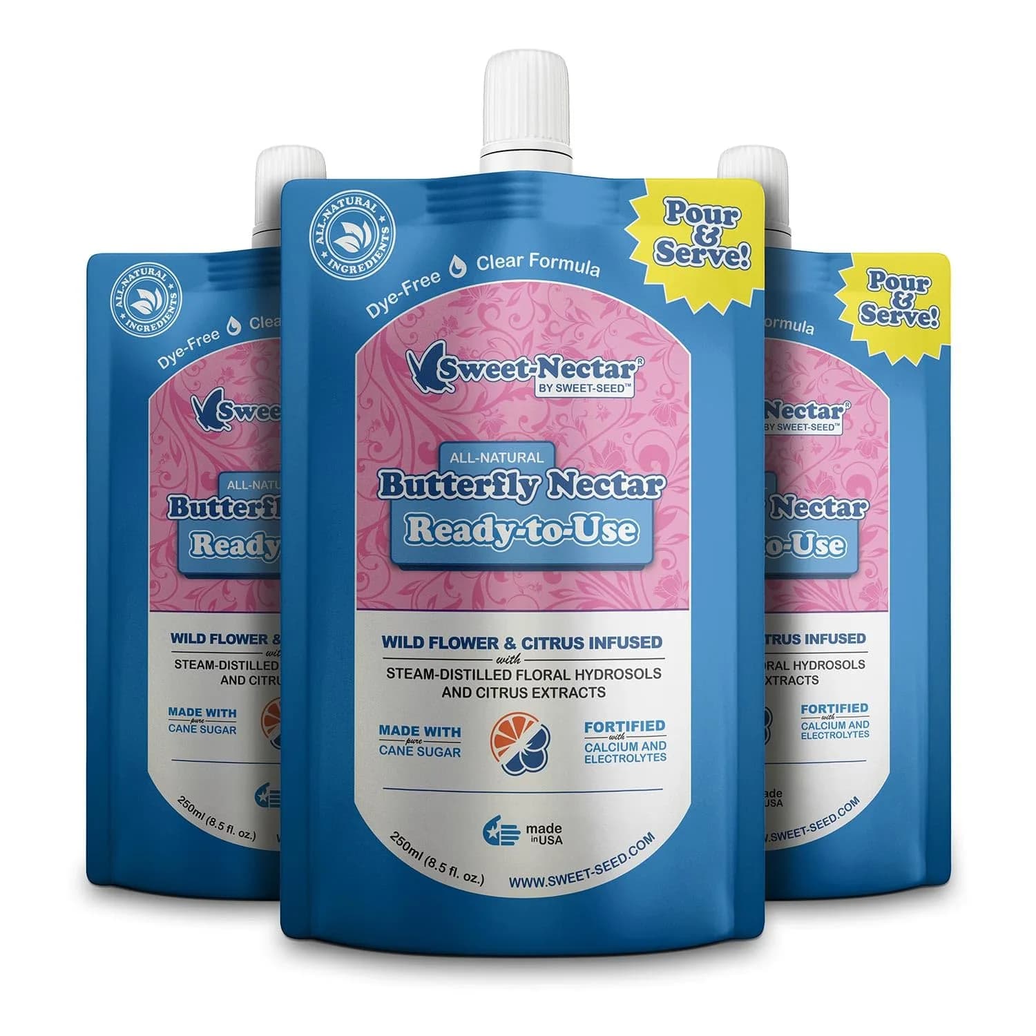 sweet-seed Butterfly Nectar 8oz | Ready to Use for Butterfly Feeders (3-Pack)