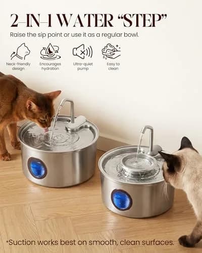 Hicuper Stainless Steel Cat Water Fountain 3.2L | Quiet Flow, Multi-Filter, Removable Bowl thumbnail 2