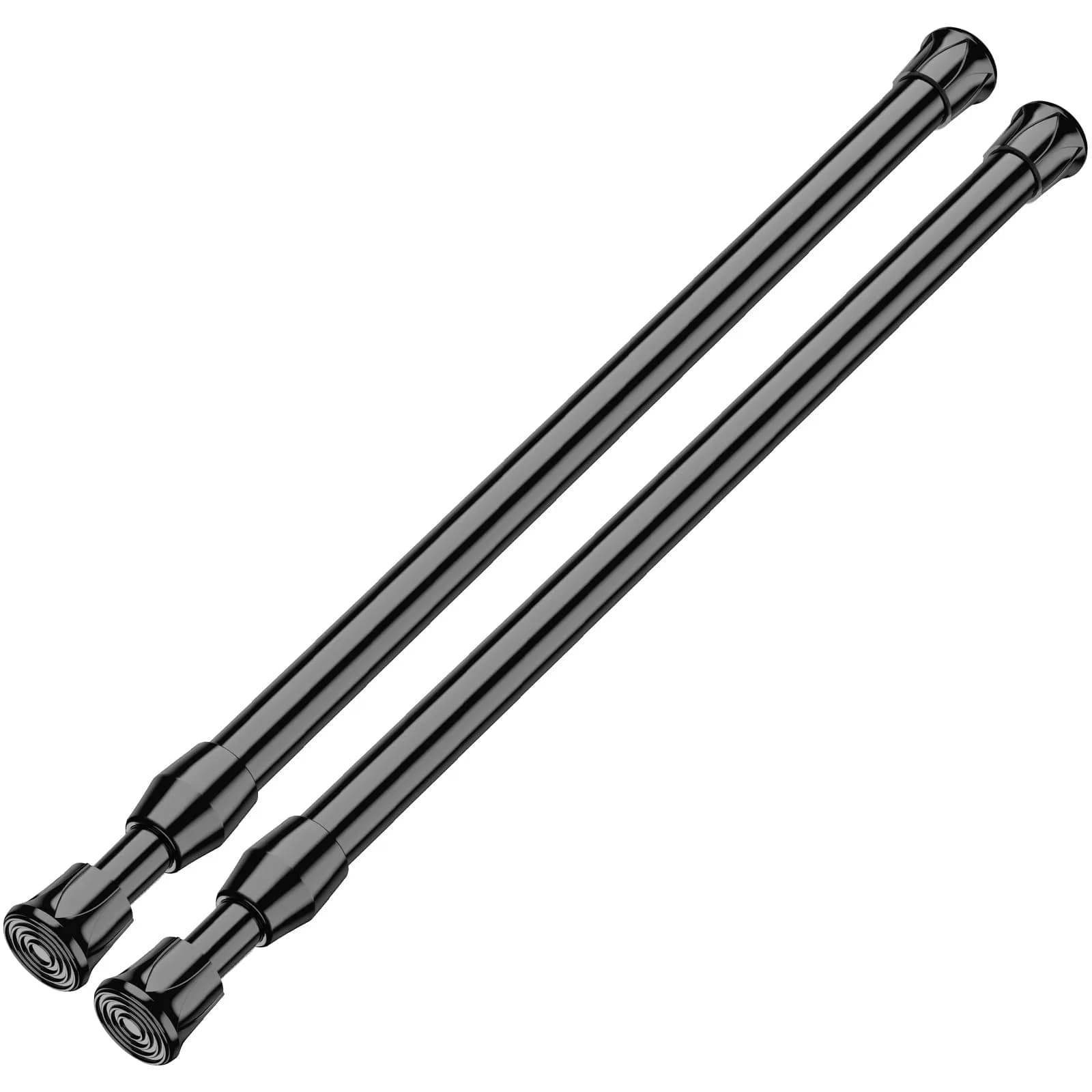 ZipGlo Black Spring Tension Curtain Rods 20 cm (8") - 2 Pcs | No-Drill Installation for Windows & Closets