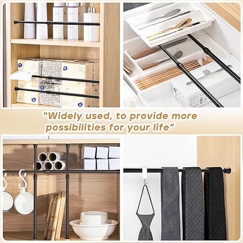 ZipGlo Black Spring Tension Curtain Rods 20 cm (8") - 2 Pcs | No-Drill Installation for Windows & Closets thumbnail 5