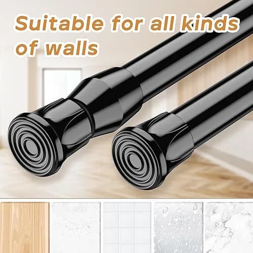 ZipGlo Black Spring Tension Curtain Rods 20 cm (8") - 2 Pcs | No-Drill Installation for Windows & Closets thumbnail 3