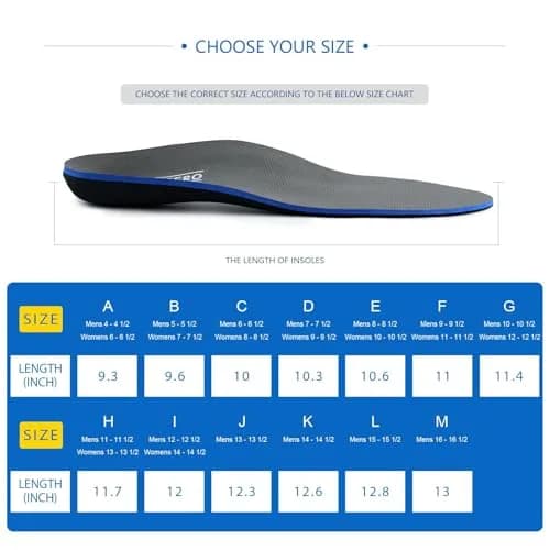 WALK·HERO Arch Support Inserts for Women Men, Relieve Plantar Fasciitis, Gray, 1 Pair | High Arch Orthotics thumbnail 6