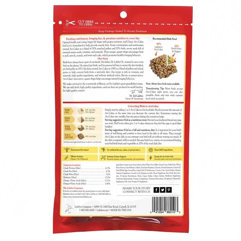 LAFEBER'S Classic Avi-Cakes Pet Bird Food 16 oz (454 g) | Non-GMO & Human-Grade Ingredients for Small Birds thumbnail 10