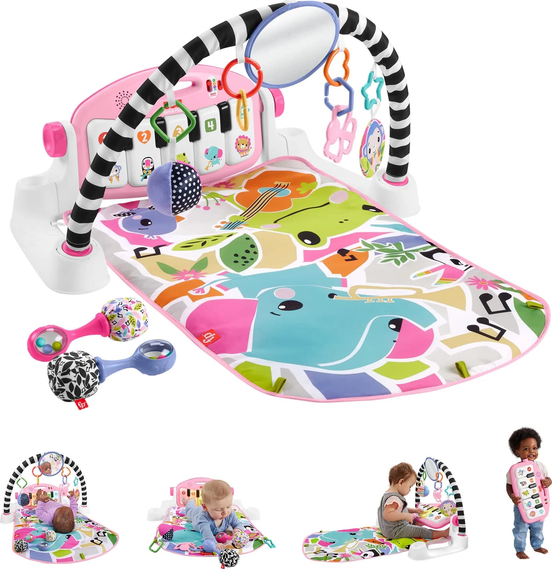 Fisher-Price Deluxe Kick & Play Piano Gym with Maracas | 3-Piece Set — Pink