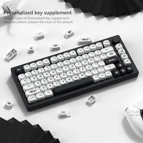 Womier Japanese MOA Keycaps Set for Mechanical Keyboard, White Black (108 Keys) thumbnail 3