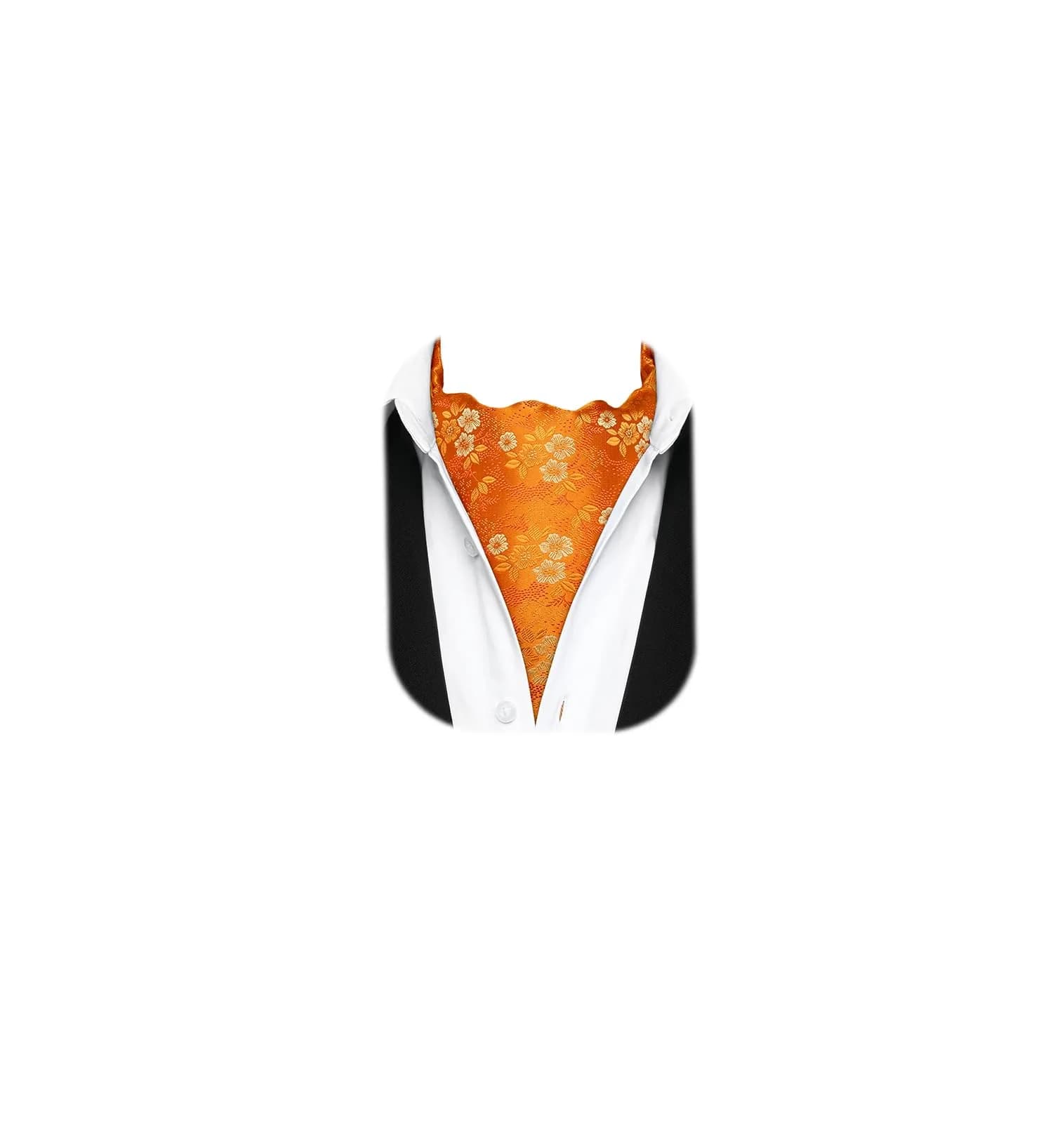 HISDERN Ascot Tie & Pocket Square Set 126cm (49.6") | Jacquard Woven Floral Paisley Polka Dot — H-orange 1