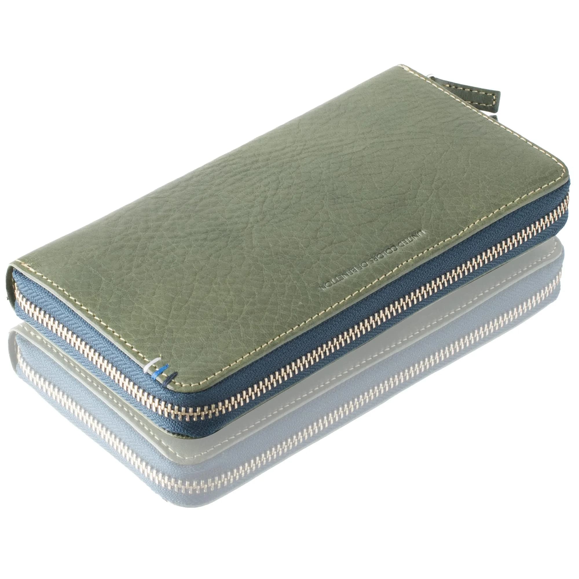 United Colors of Benetton Men's Leather Wallet, Green, W190/D100/H25 (mm) | Italian Oil Leather, Zipper Closure - main product image