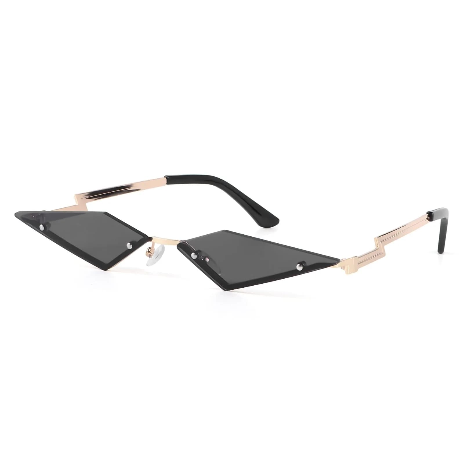 Dazzleimart Retro Diamond Shape Sunglasses for Men & Women | Trendy Metal Quadrilateral Shades UV Protection 139mm — Black