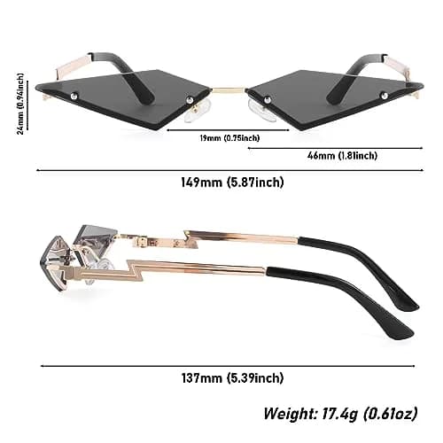 Dazzleimart Retro Diamond Shape Sunglasses for Men & Women | UV Protection Film, Metal Quadrilateral Frame, Unisex, 139mm Wide thumbnail 3