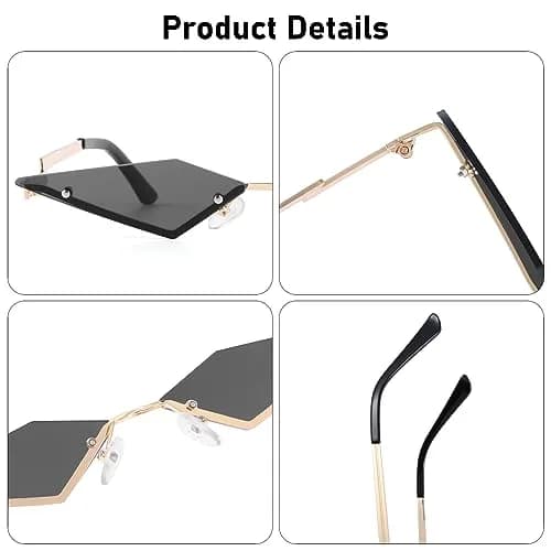 Dazzleimart Retro Diamond Shape Sunglasses for Men & Women | UV Protection Film, Metal Quadrilateral Frame, Unisex, 139mm Wide thumbnail 4