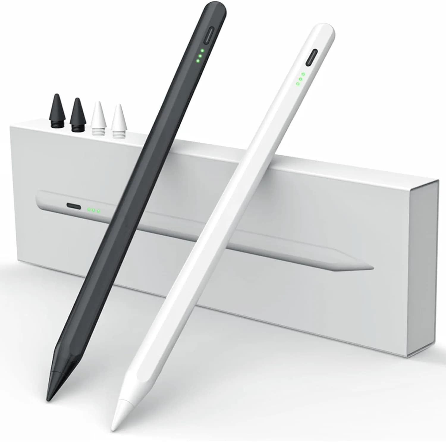 MEKO Active Stylus Pen for iPad with Palm Rejection & Tilt Sensor, 2-Pack (White/Black) | Fast Charging 13 Mins for 9 Hrs Use - main product image