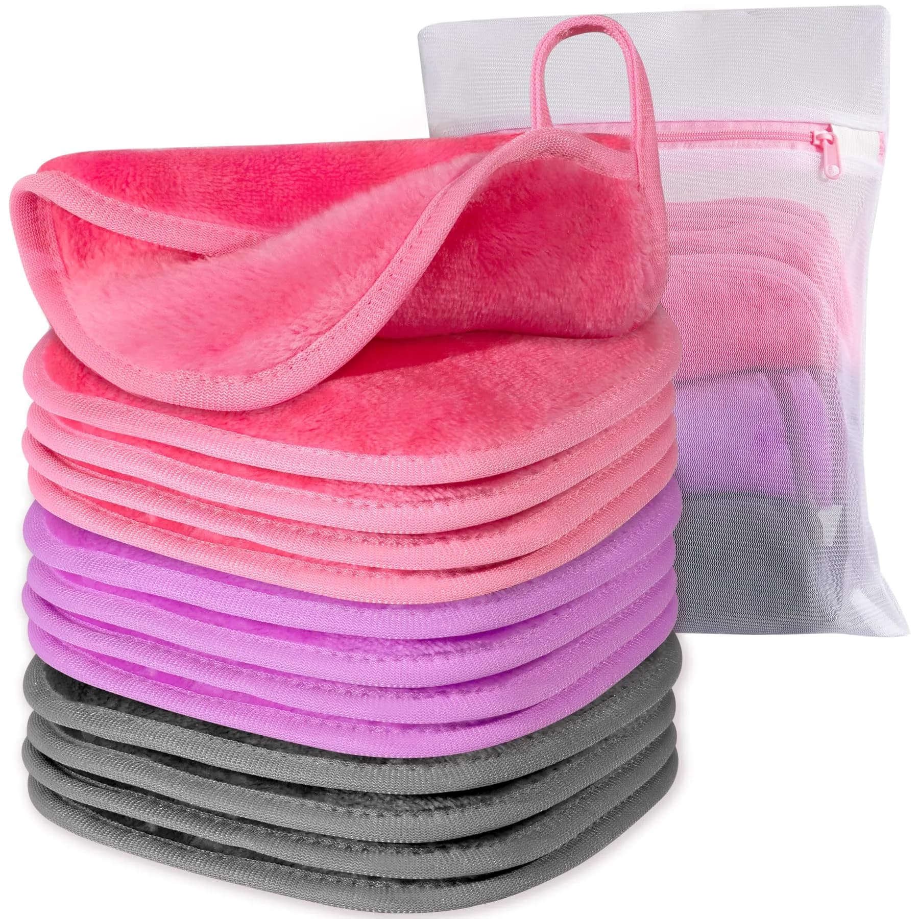 Natwag Reusable Makeup Remover Cloths 15cm x 15cm (6" x 6") | Pack of 12 Microfiber Face Washcloths with Mesh Bag — MixColor-2