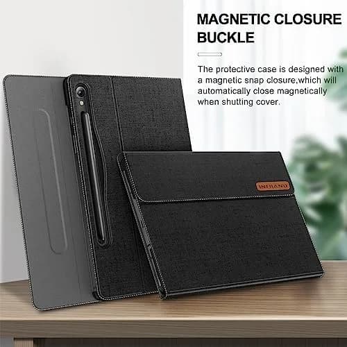 INFILAND Black PU Leather Case for Samsung Galaxy Tab S10 Lite/S10 FE/S9 FE 10.9 Inch & Tab S9 11 Inch with S Pen Holder | Auto Wake/Sleep thumbnail 3