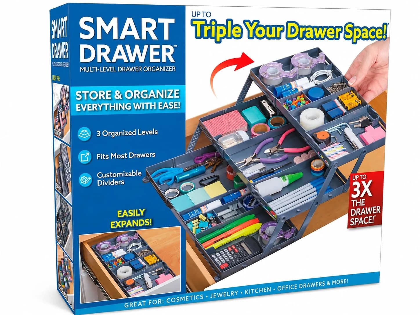 Ontel Smart Drawer Organizer with Adjustable Dividers | 21 Liters (7.75" x 9.8" x 2.75")