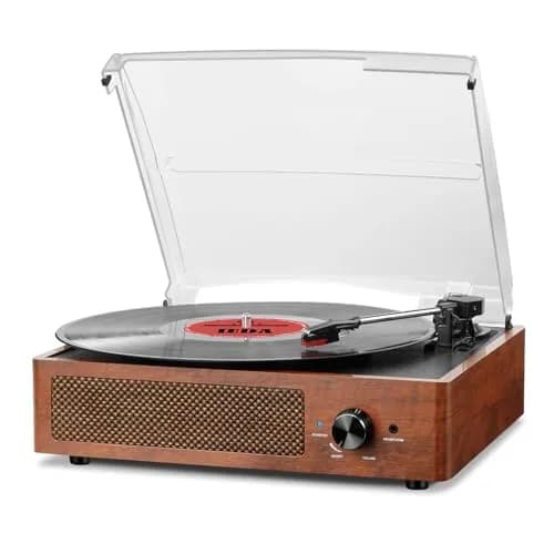 cotsoco Vinyl Record Player Turntable with Bluetooth & 2 Speakers | 3 Speed Portable Retro thumbnail 1