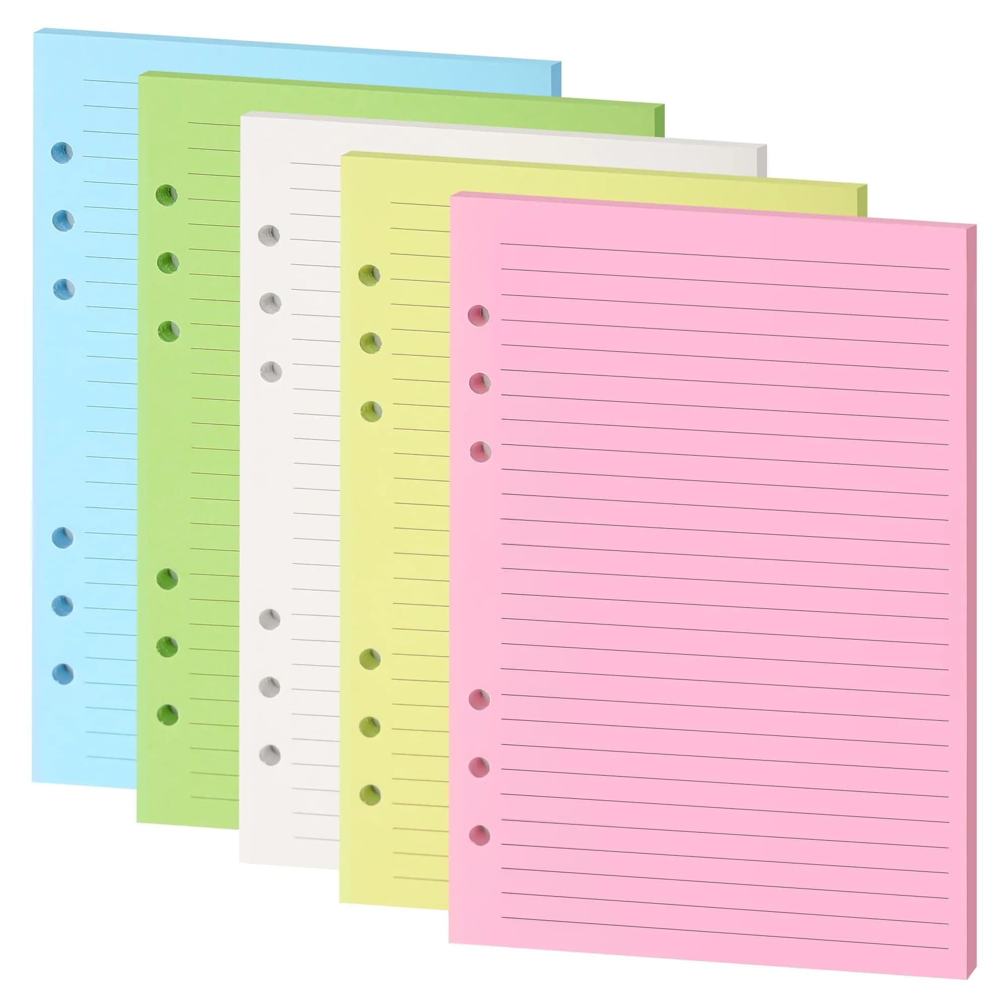 Mafegu Lined Refill Paper, Colorful Ruled Journal Fillers, A6 Planner Inserts | 50 Sheets, 120 GSM, 6-Hole Ring Fit — 5-color Ruled